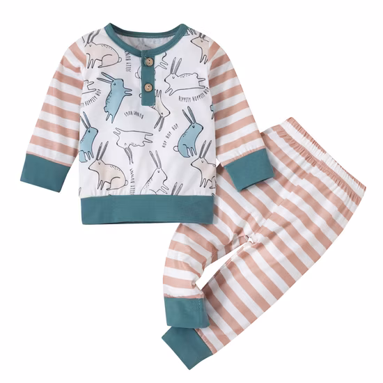 Crianças pijamas conjunto de roupas de bebê crianças ester coelhos listras pijamas outono algodão pijamas meninos meninas pulôver pijamas conjunto